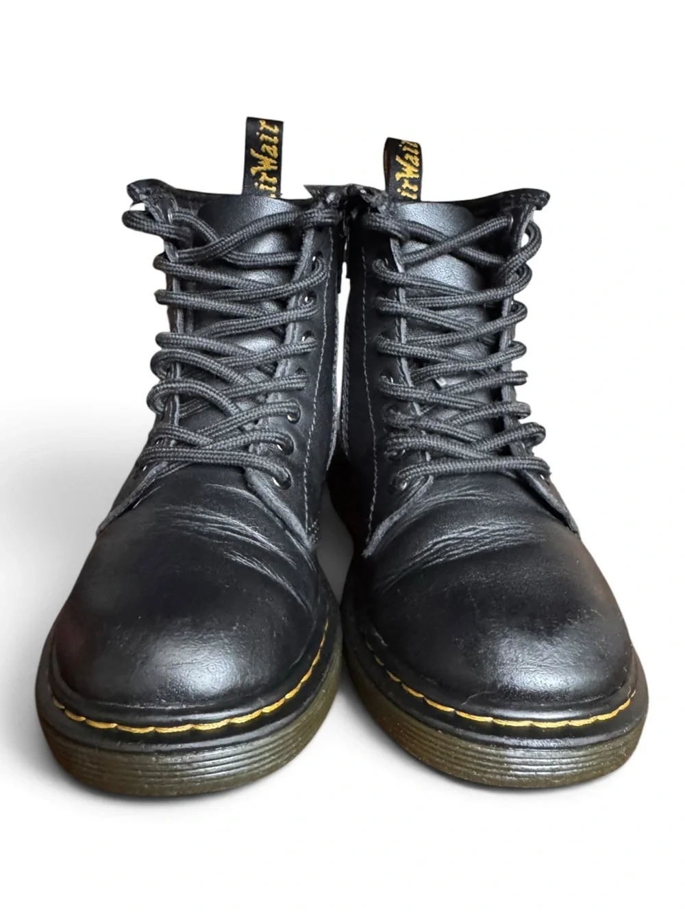 Dr. Martens 1460J Black Leather Kids Combat Boots Side Zip US 12